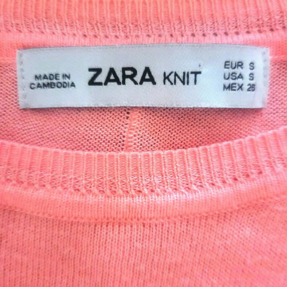 Zara Women's Basic Long Sleeve Sweater Peach/Pink Round Neck Side Slit - Size S - Picture 9 of 9